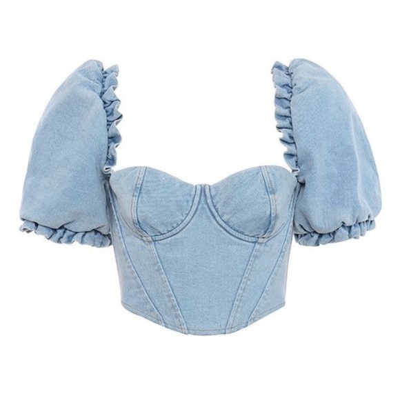 New NWOT HOCB Denim Corset Balloon Sleeve Top Small - Picture 3 of 3